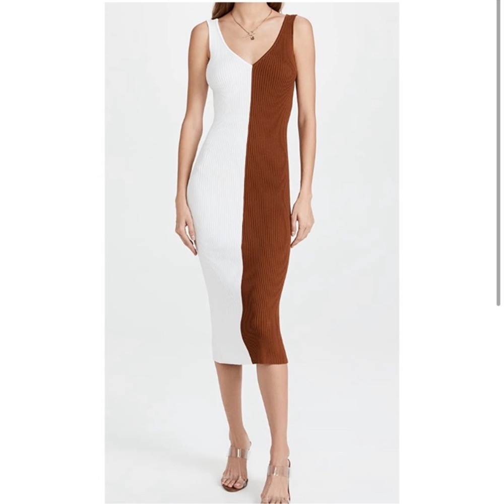 NWT STAUD Dana Dress in Tan/White - XS